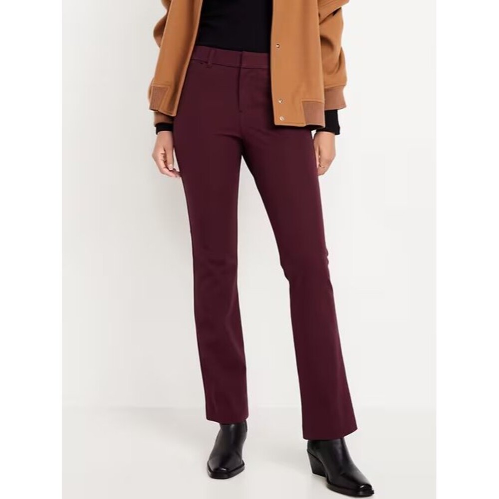 Old Navy High Rise Pixie Flare Pants Womens 2 Petite Burgundy Stretch NEW